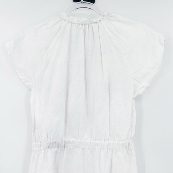 Boden White Linen Short Flutter Sleeve Dress Elastic Waist V Neck Womens Size 4 - Picture 10 of 12